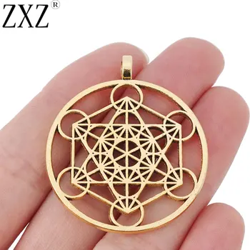

ZXZ 100pcs Antique Gold Tone Round Archangel Metatron Cubes Charms Pendants for Necklace Jewelry Making Findings 40x40mm