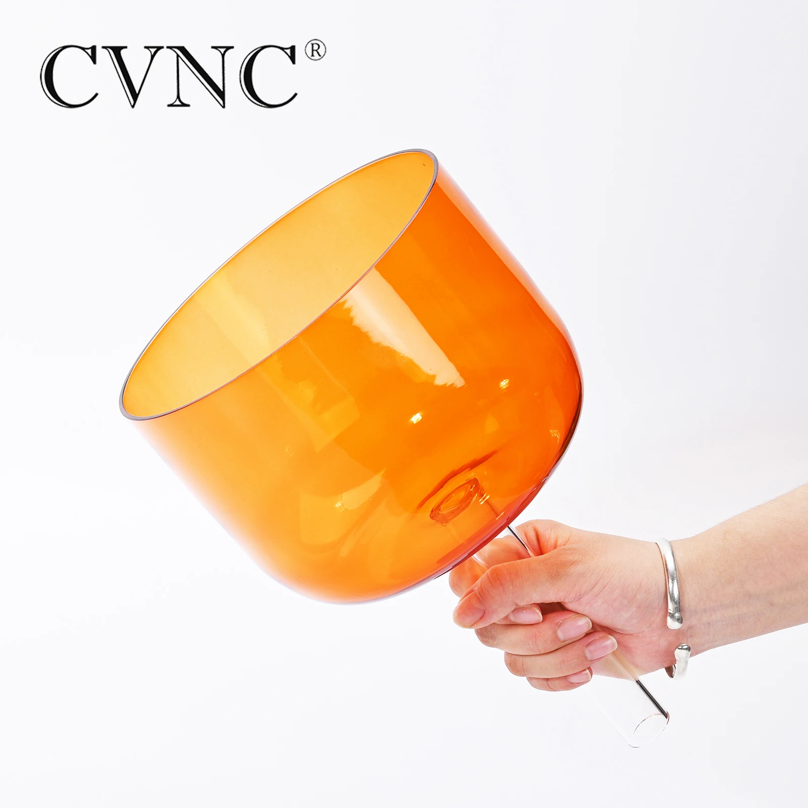 

CVNC 6 " Chakra Note D Navel Chakra Hollow Handle Clear Colored Crystal Singing Bowl