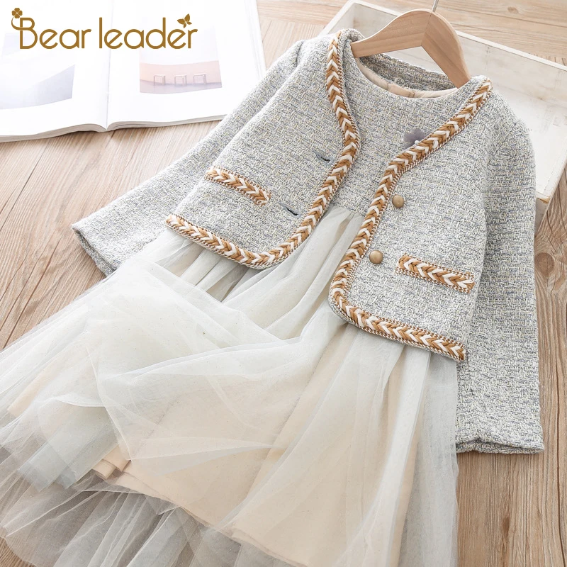 

Bear Leader Girls Dress New Winter Princess Dress Elegant Girl's Party Dresses Sleeveless Dress+Coats 2pcs Children Clothing