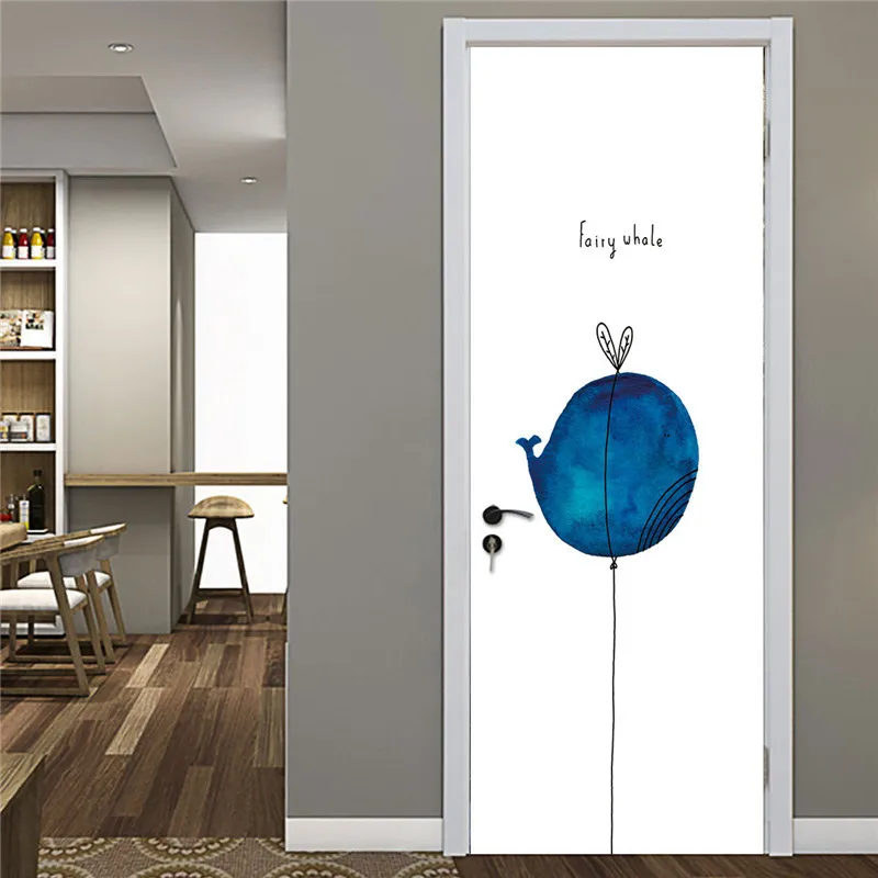 Большой размер двери плакат синий кит воздушный шар виниловые наклейки на двери для детской комнаты Nurnery домашний прекрасный Декор самоклеящиеся обои