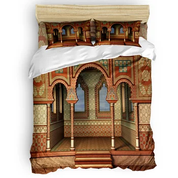 

Home Comforter Bedding Set Palace Arch Pattern Ladder Retro Bedding Set 4 Pcs Duvet Cover Bedding Set Luxury
