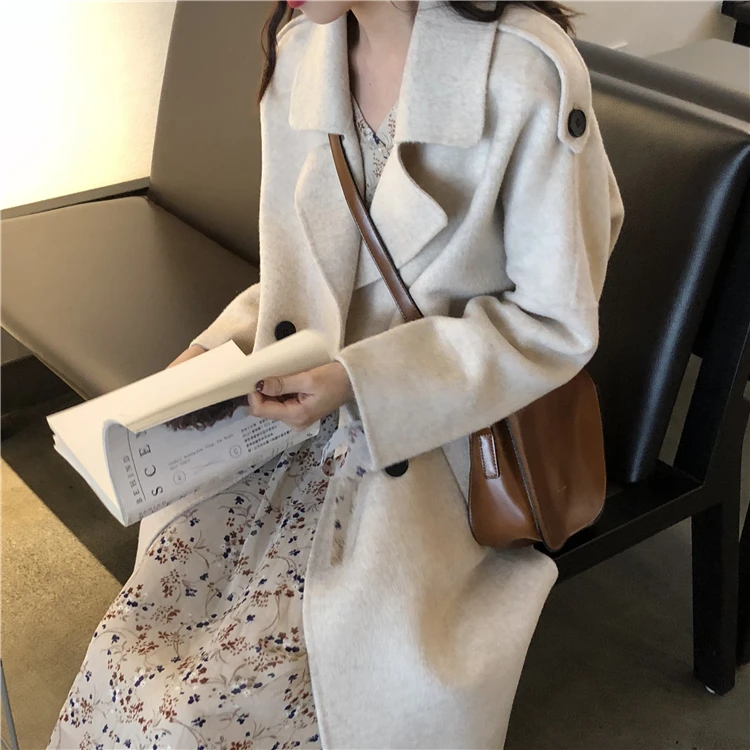 Корейское повседневное манто Femme Hiver отложной воротник Высокая улица теплое женское длинное пальто осень зима шерстяное Женское пальто