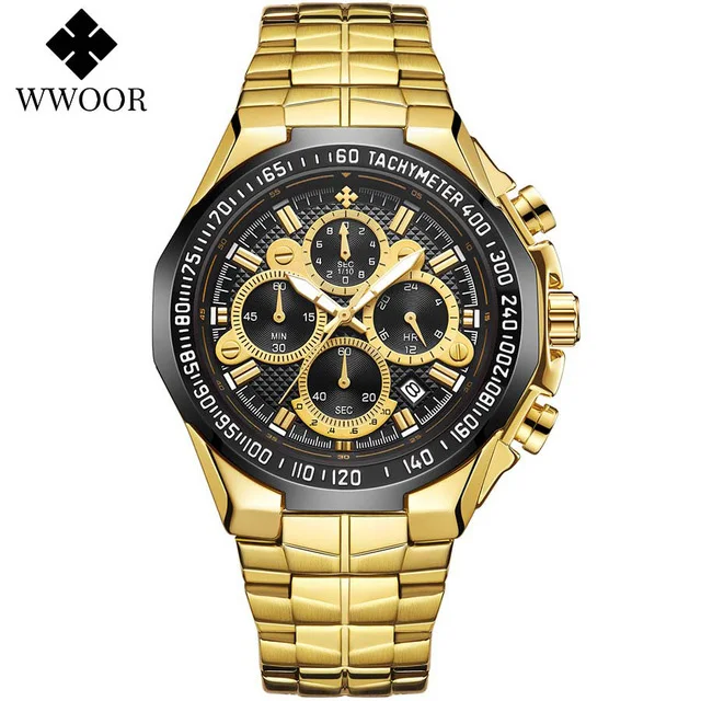 2021 WWOOR Men's Watch Top Brand Luxury Black Wrist watch Fashion Sports Chronograph steel Quartz Men Watches Relogio Masculino 