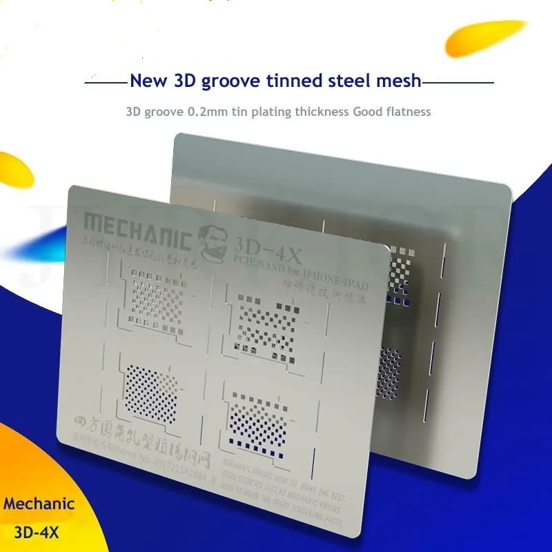 

MECHANIC 3D-4X For iPhone 4/6/6s/7/8/X XS XS MAX XR iPad 2/3/4 Air PCIE/NAND/Hard Disk 3D Steel Mesh 0.2mm BGA Reballing Stencil