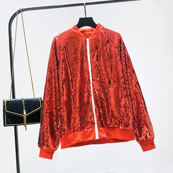 

Sequin Jacket Women 2020 Autumn Winter New Sport Clothes Sequins Zip-up Jacket Women's Top Stage Performance Costume Hip Hop