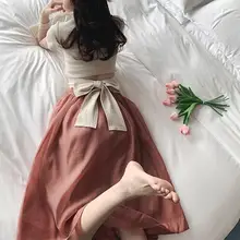 

60% Dropshipping!! Skirt Set 2 Piece Bow Women Short Sleeve Bow Dress for Dating