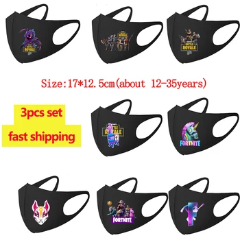 

3pcs Set Fortnites Mouth Mask Face Mouth Anti Dust Windproof Women Man Mask Reusable Breathable Washable Dust-proof Mouth Mask