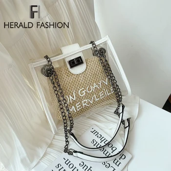 

2020 Summer Fashion New Handbag High quality PVC Transparent Women bag Sweet Printed Letter Square Phone bag Chain Shoulder bag