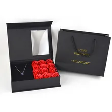Caja de regalo de rosas para el Día de San Valentín, caja de almacenamiento con forma de flor de jabón, pétalos de cabeza Artificial, ventana para boda, novia, fiesta, Año Nuevo, 2022