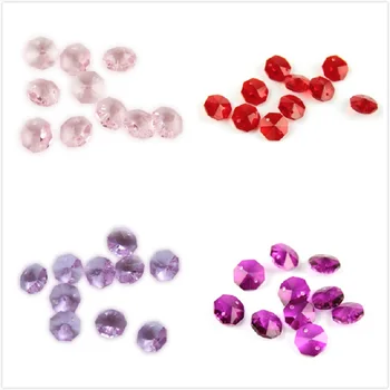 

14mm Red/Fuchsia/Lilac/Pink Color 1 Hole Glass Octagon Beads For Chandelier Prism Parts