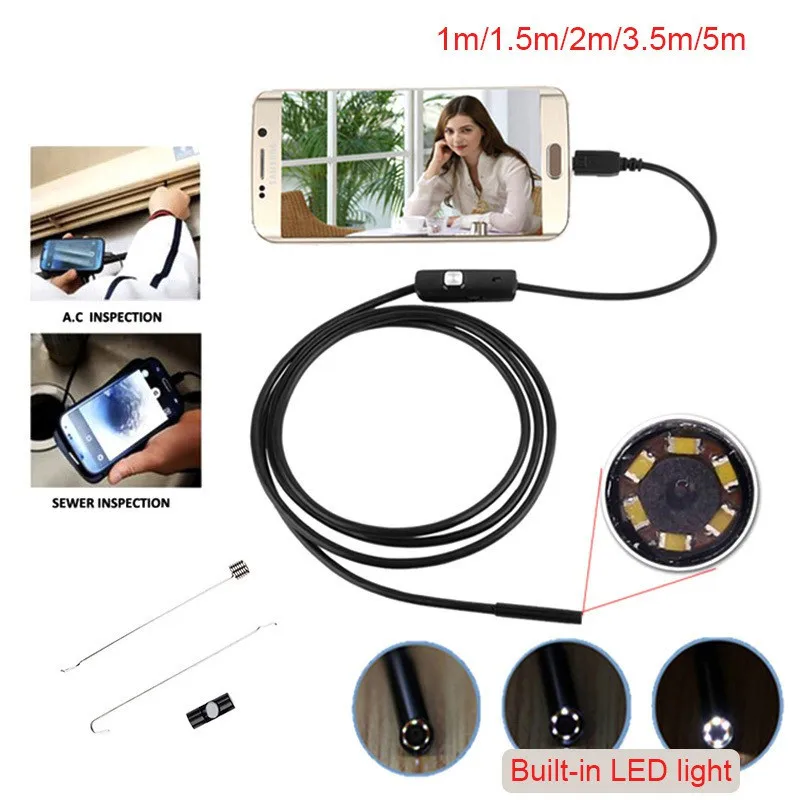 Cámara endoscópica Flexible de 5,5mm y 7mm, impermeable IP67, Micro boroscopio de inspección USB, para Android, PC, Notebook, 6LED, ajustable
