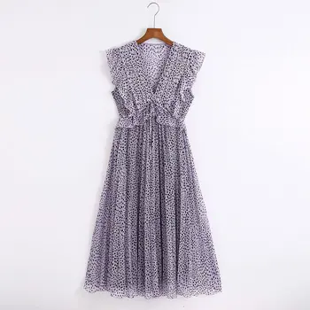 

2020 Summer New Sleeveless Print Pleated zaraing women Dress sheining vadiming female dress vintage plus size C2111