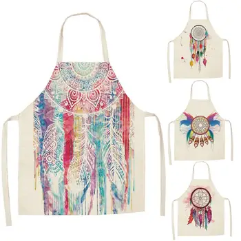 

1 Pcs Kitchen Apron Dreamcatcher Printed Sleeveless Cotton Linen Aprons for Men Women Home Cleaning Tools WQ177
