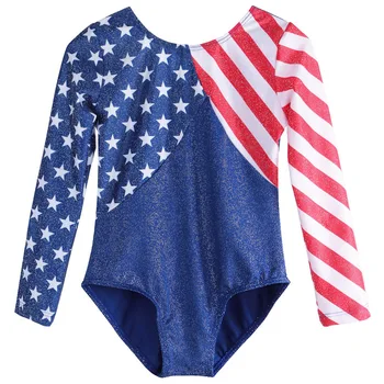 

BAOHULU Kids Long Sleeve Ballet Leotard Star Decro Stripe Print Dance Costumes Practice Performance Gymnastics Leotard for Girls