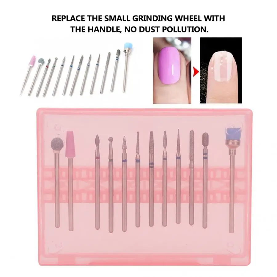 Manicure Cutters 12pcs Art Nail Ceramics Grinding Manicure Drill Head Polishing Tools Set Nail Drill