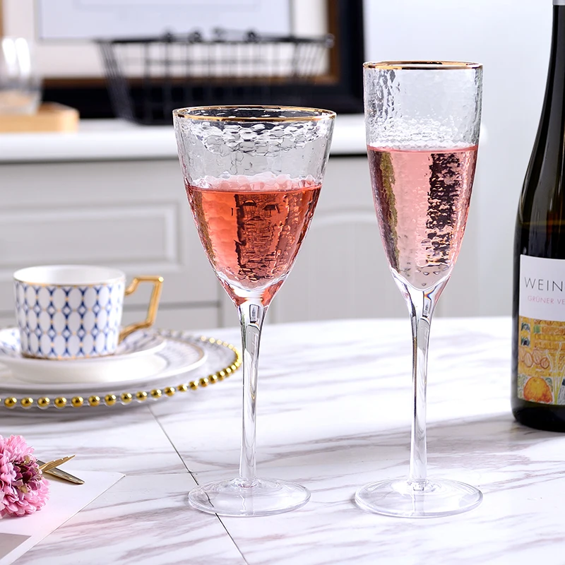 

Elegant Red Wine Glass Champagne Glass Cup Cocktail Glass Mugs Goblet Gold Inlay Translucent Fashion Crystal Clear Glittering