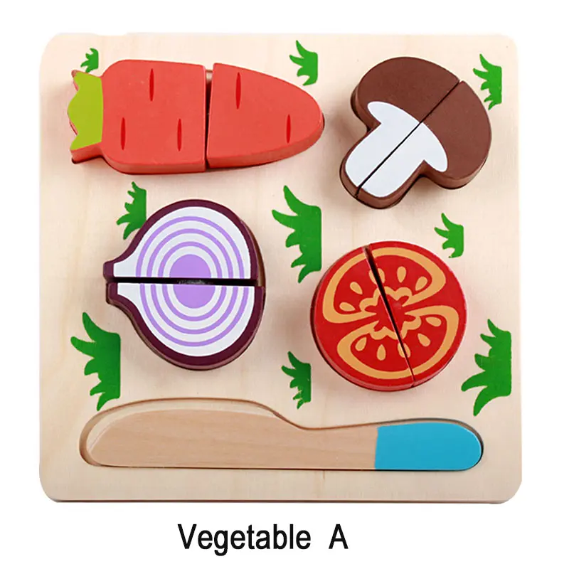 Детская деревянная игрушка для кухни, доска для резки фруктов и овощей, игрушки для резки и резки, 6 моделей, Детские когнитивные Игрушки для раннего образования - Цвет: VEGETABLE A