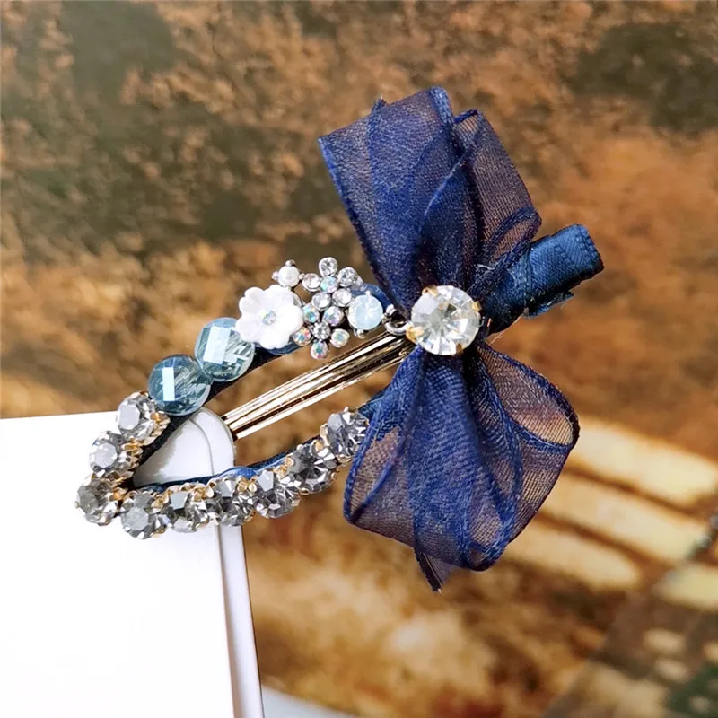 Free shipping Children cute hollow Rhinestone bow hairpins kids mesh hairclips hair accessories Side Clips