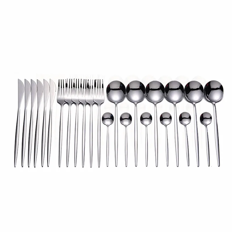 

Kitchen Stainless Steel Cutlery Tableware Fork Spoon Knife Set Black Tableware Spoon Set Silverware Dinnerware Set Dropshipping