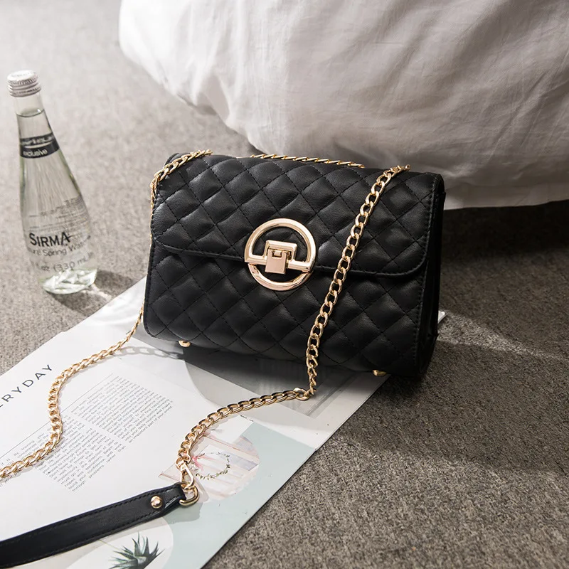

2019 New Style Spiraea Circular Ring Lock Square Sling Bag Korean-style Fashion Shoulder Cross-body