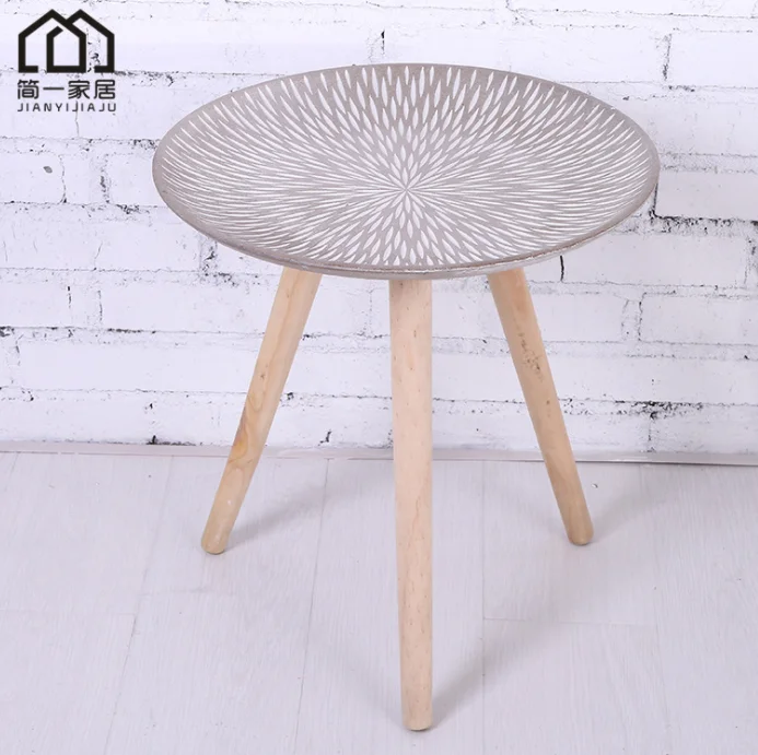 Nordic round solid wood coffee table retro sofa small coffee table side table creative home small table flower pot stand - Цвет: Коричневый
