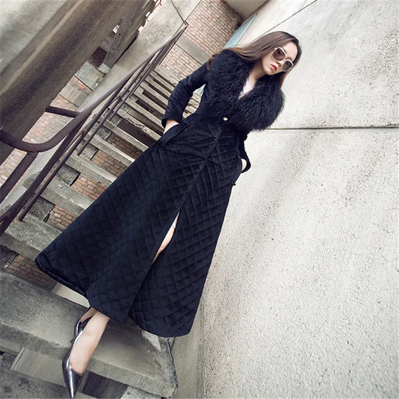X-long parkas Женская куртка модный большой меховой воротник а линия тонкое теплое пальто женская зимняя Макси хлопковая парка для женщин DS50951