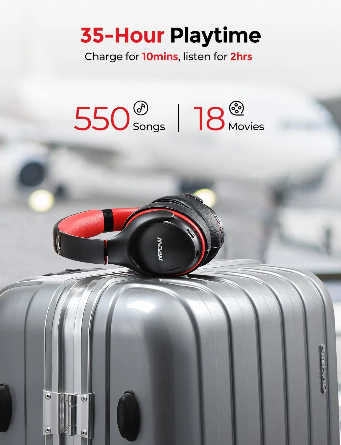 Mpow H19 IPO Noise Canceling Bluetooth Headset Foldable Design Rapid Charge Wireless Earphone with CVC 8.0 Mic 35 Hours Playtime