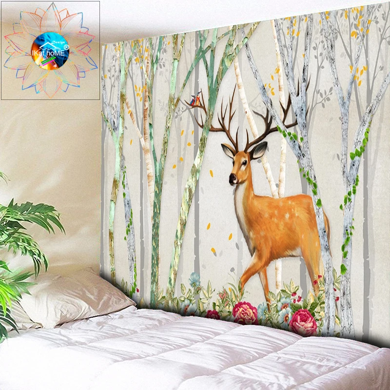 

Boho Decoration Home Decor Anime Elk Forest Tapestry Mandala Wall Hanging Psychedelic Wall Tapestry tapisserie murale tissus