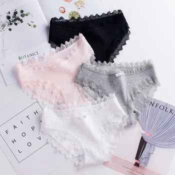 

Explosions new thread cotton Japanese bow women's underwear solid color breathable waist size girls briefs plus size women