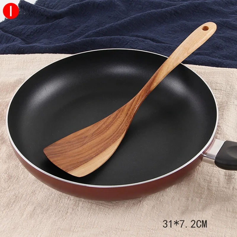 Антипригарная посуда набор столовых приборов деревянная посуда вилка ложка нож набор посуды с длинной ручкой лопатка плоская лопатка - Цвет: I