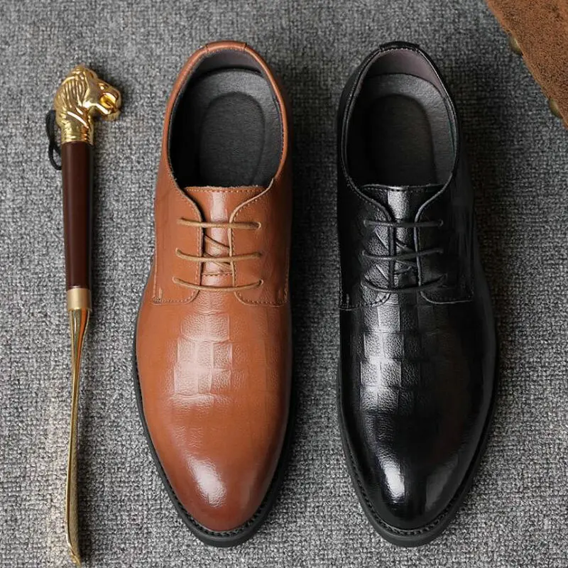 

Fashion Mens Genuine leather Shoes Wedding Business Dress Pointed Oxfords Breathable Working Lace Up Shoes A53-22