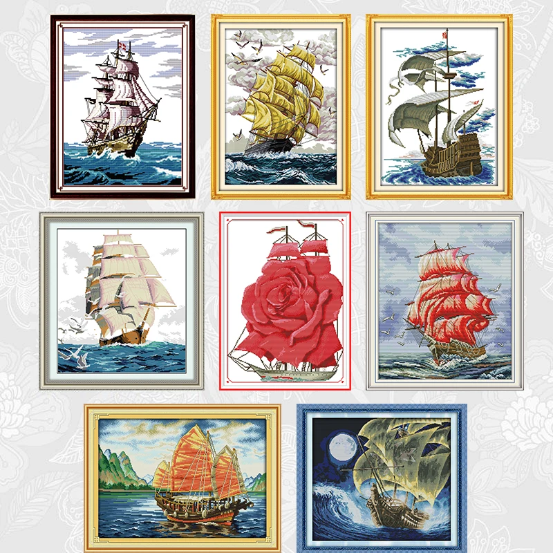 Sailboat Series Cross Stitch Kits Handwork Beginner Embroidery Aida Canvas Cross-stitch 11CT 14CT Needlework Home Decoration | Дом и сад