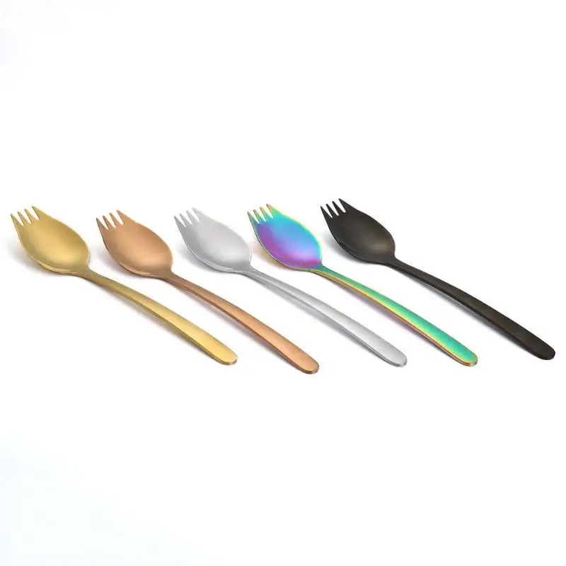 Stainless Steel 2 in 1 Spoon Fork Portable Tableware Exquisite for Outdoor Camping Picnic Home Furnishing Essential Supplies