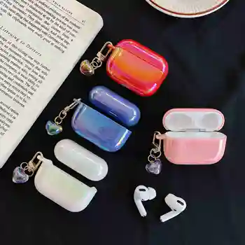 

For AirPods Pro Case luxury Gradient Glitter Love heart keyring headphone case For Air pods 3 hard Plastic Earphone Cover fundas