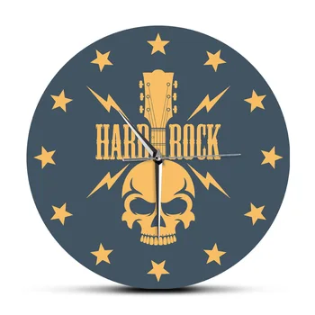 

Hard Rock Skull with Guitar and Stars Fashion Printed Acrylic Wall Clock Indie Rock Gothic Style Music Wall Art Hanging Watch