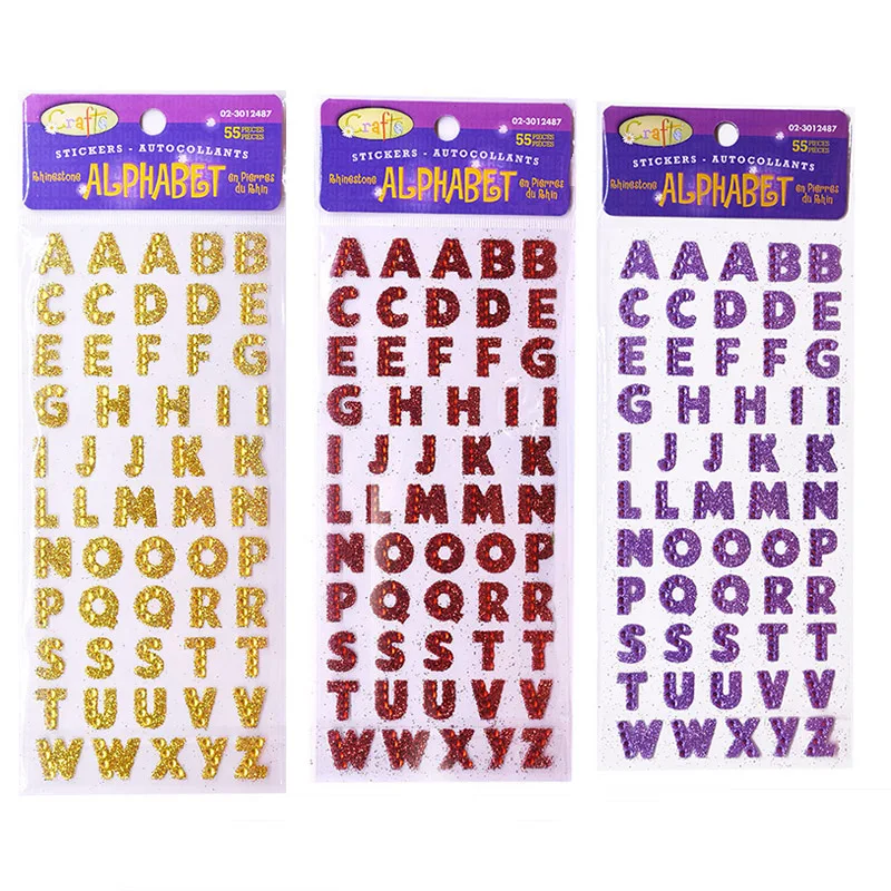 3Pcs/Lot Glitter Crystals Alphabet Letter Stickers DIY Handmade Scrapbooking Sticker Self Adhesive A-Z English Words Sticker 