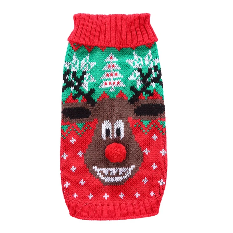 Рождественские аксессуары для домашних животных, теплый свитер(Рождественская елка/олень), вязаная одежда для маленьких и средних собак на осень и зиму