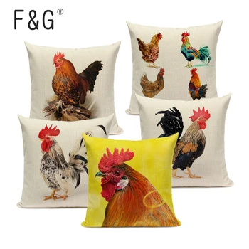 

Colorful Oil Painting Rooster Cushion Cover Cock Decorative Pillows Cover Fashion Car Sofa Linen Home Decor Pillow Case