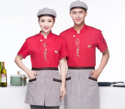 Top apron hat Топы для работы шеф-повара, ресторанное обслуживание, кафе, гостиничный кухонный поварской китель, футболка с короткими рукавами, одежда с цветочной вышивкой, Униформа, фартук - Цвет: Top apron hat