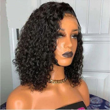 

Indian Short Kinky Curly Bob Wigs 13*4 Lace Front Human Hair Wigs With Baby Hair For Women Remy high Ratio For Black Women