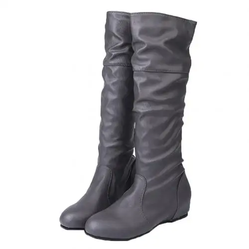 Dark Gray Женские ботинки; модные однотонные Повседневные высокие ботинки из искусственной кожи с драпировкой на плоской подошве; женские повседневные Ботинки martin - Цвет: Dark Gray