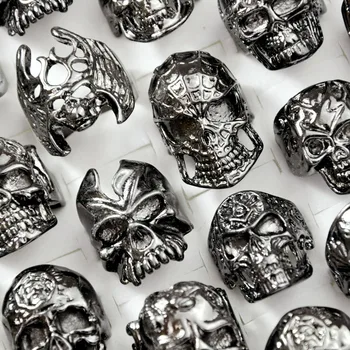 

5Pcs New Cool Men's Skull Skeleton Gothic Biker Rings Men Rock Punk Ring Party Favor Wholesale Jewelry Lots Top Quality LR4107