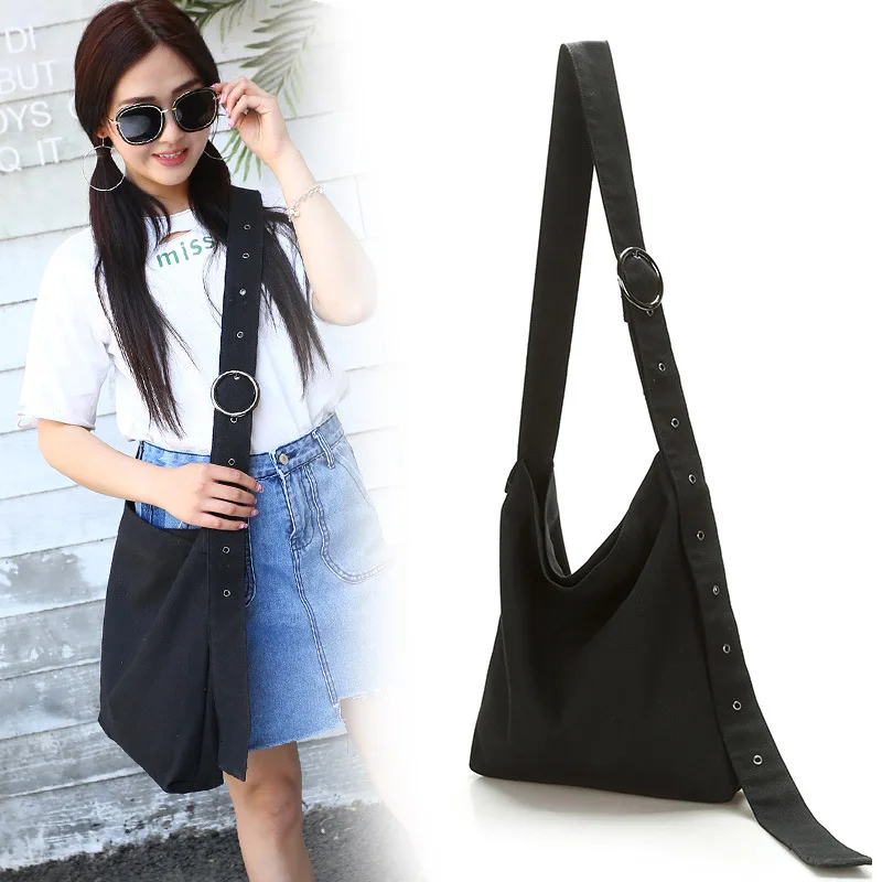

South Korea Canvas Bag Shoulder Cloth Bag Eyelet Regulation Solid Color WOMEN'S Bag Casual Lightweight Canvas Bag Versatile Port