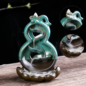 

Backflow Incense Burners Waterfall Ceramic Incense Holder with 60 Backflow Incense Cones for Home Office Yoga QP2
