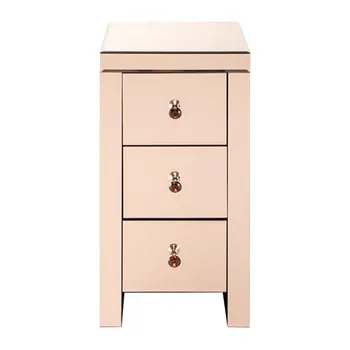 

Mirrored Glass Bedside Table with Three Drawers Rose Fashion Simple Night Table Glass Side Table