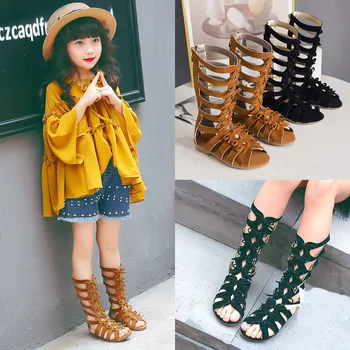 

New Summer Baby Girls Shoes Sandals Children High-top Roman Shoes Kids Open Toe Sandals Soft Bottom Scrub Leather Casual Boot