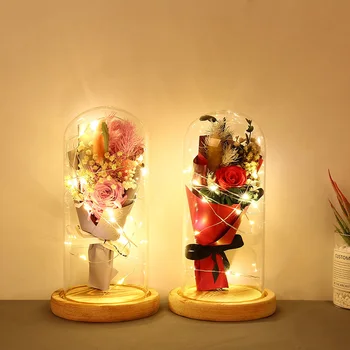

Durable Night Lights Multi-function 20LED Lights Rose Flower in Glass Dome Lamp for Valentine Gift Decor Ornament