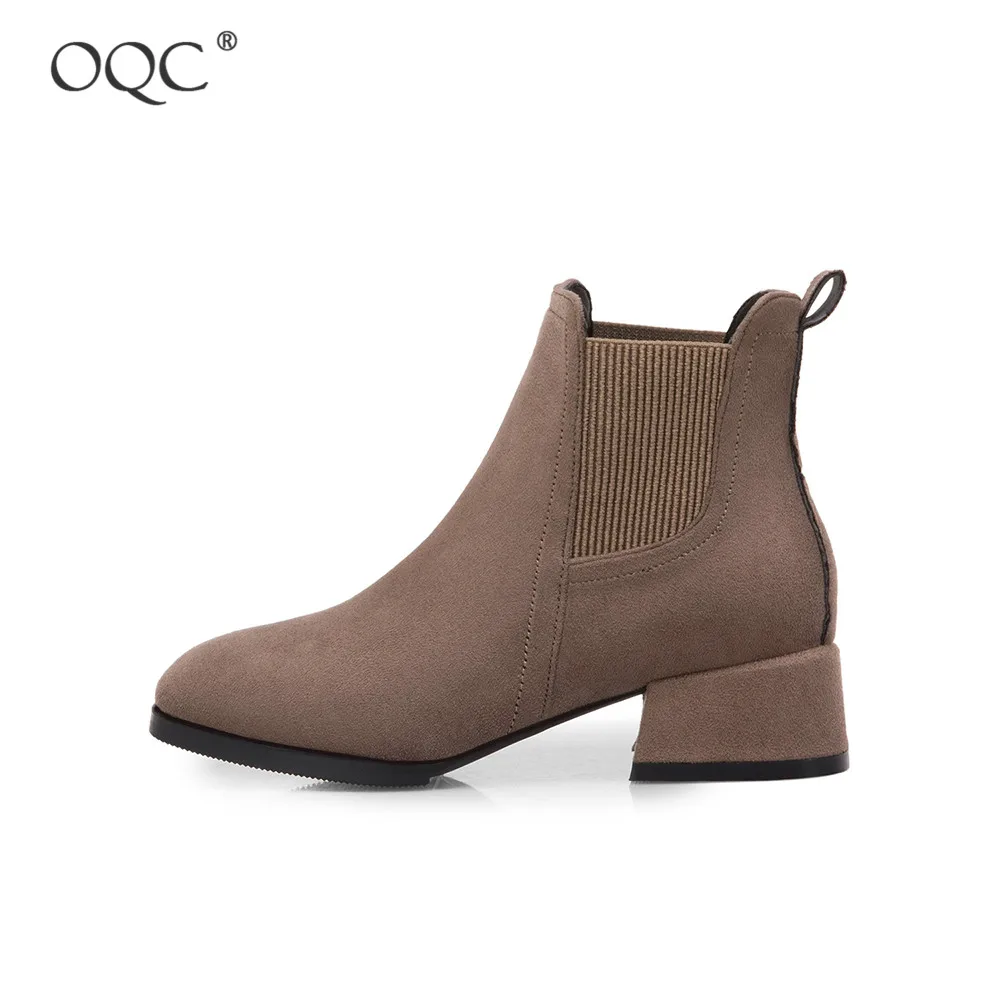 

OQC Women's Thick Heel Low Tube Suede Short Boots Spring Autumn Ladies Pointed Toe Casual Solid Color Wild Style Ankle Boots D25