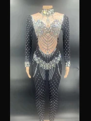 Black Rhistone Lady Gaga Gala Party Rave Outfit Pole dancing Nightclub Singer Dance Costume Performance Evening Stage Jumpsuit