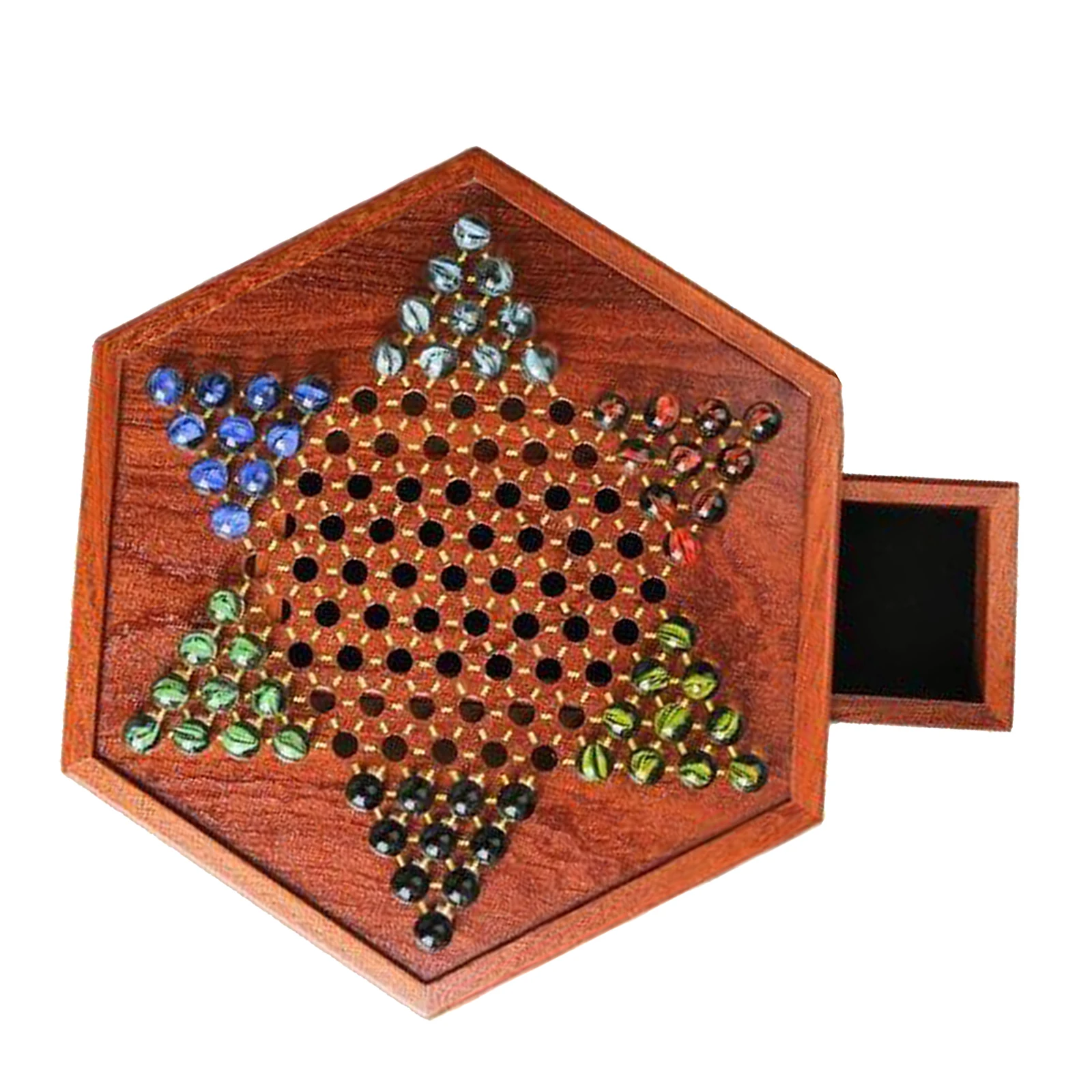 Wooden Board Game Chinese Checkers Fine Multicolor 60 Marbles Party Fun Game Toy Multiplayer Children Gifts for 6+ years old